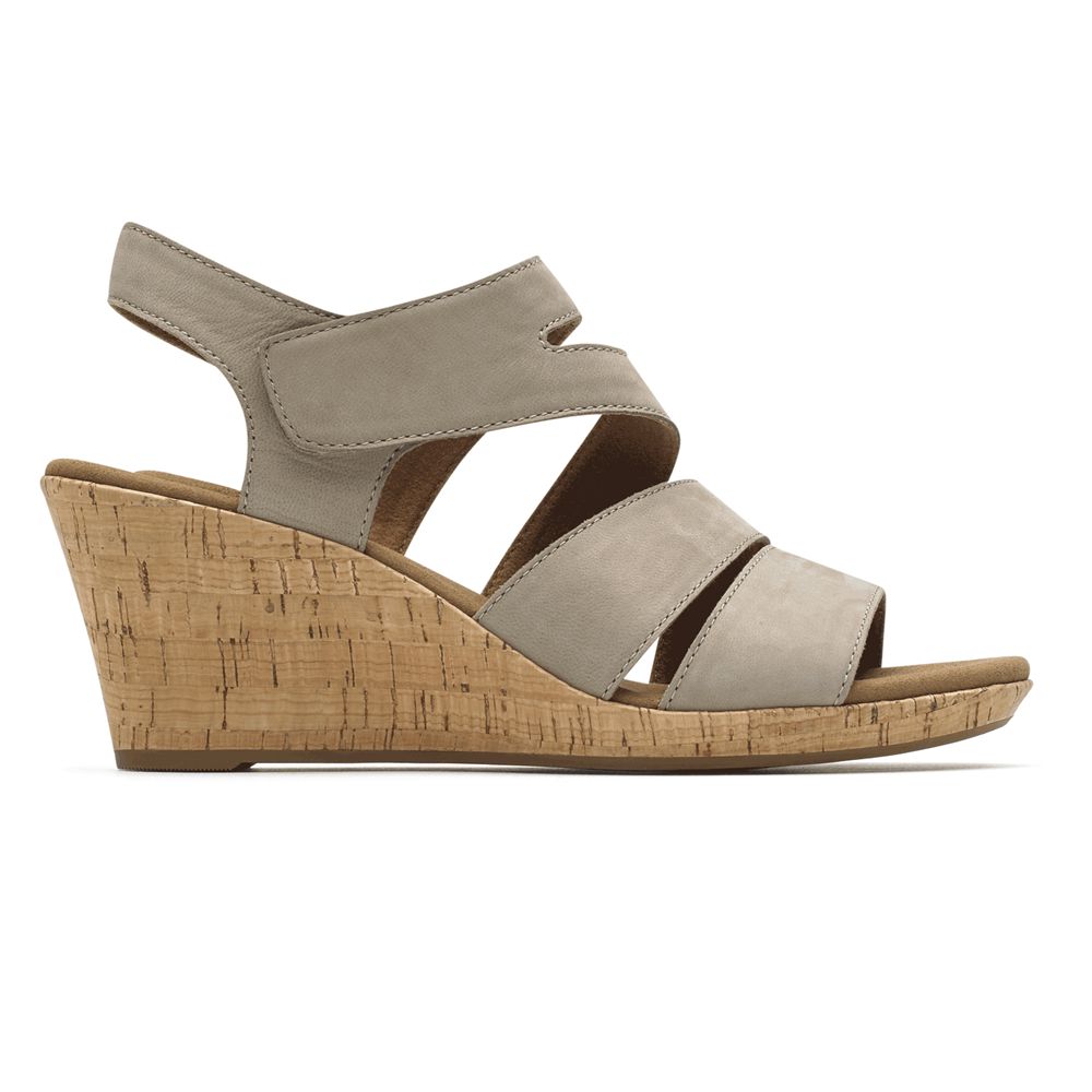 Sandálias De Cunha Mulher Rockport Briah Strappy Conforto Taupe,Portugal KQHBZ-0276